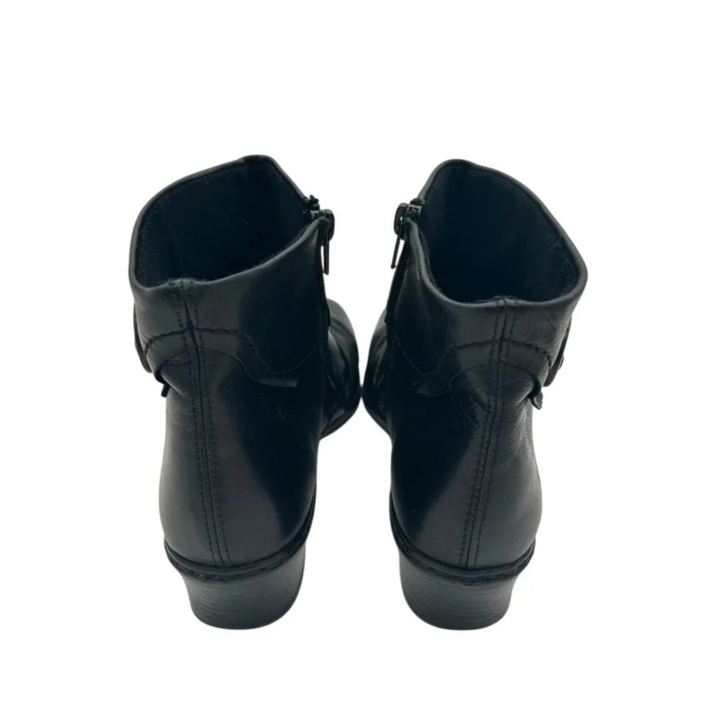 Rieker Ankle Boots Women's Size 41 US 10 Black Leather Ruched Button Square Zip